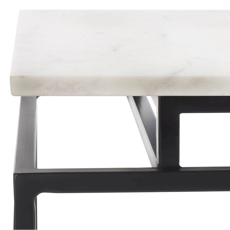 Tavolino d'appoggio a due piani in marmo bianco/nero/grigio, gambe in metallo, per 1 persona