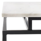 Tavolino d'appoggio a due piani in marmo bianco/nero/grigio, gambe in metallo, per 1 persona
