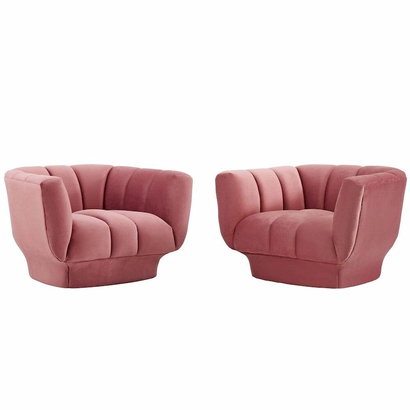 Poltrona in velluto trapuntato a canali verde/blu scuro/rosa antico/grigio, set da 2