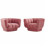 Poltrona in velluto trapuntato a canali verde/blu scuro/rosa antico/grigio, set da 2