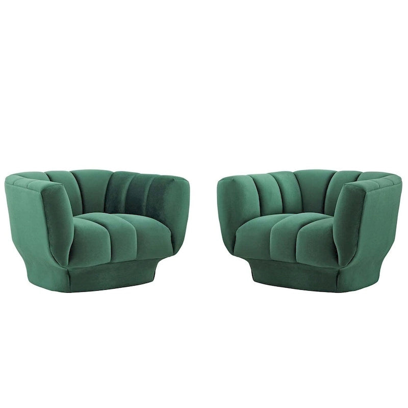 Poltrona in velluto trapuntato a canali verde/blu scuro/rosa antico/grigio, set da 2
