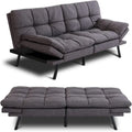 Divano Letto Futon Convertibile Grigio / Marrone / Nero con Braccioli Regolabili, 2 Posti