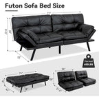 Divano Letto Futon Convertibile Grigio / Marrone / Nero con Braccioli Regolabili, 2 Posti