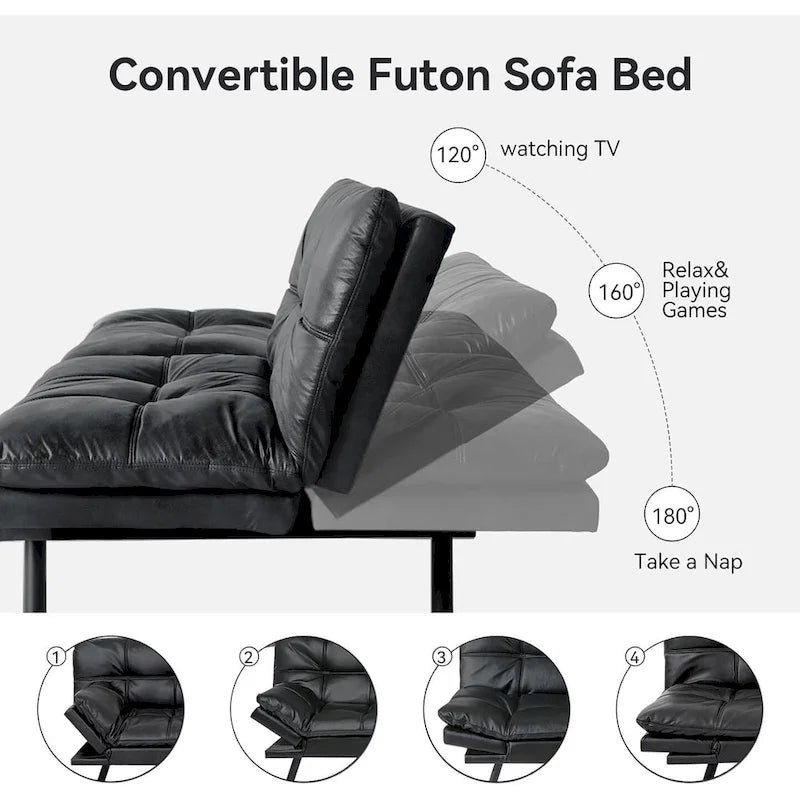 Divano Letto Futon Convertibile Grigio / Marrone / Nero con Braccioli Regolabili, 2 Posti