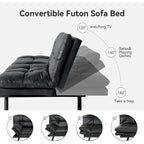 Divano Letto Futon Convertibile Grigio / Marrone / Nero con Braccioli Regolabili, 2 Posti