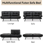 Divano Letto Futon Convertibile Grigio / Marrone / Nero con Braccioli Regolabili, 2 Posti