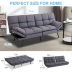 Divano Letto Futon Convertibile Grigio / Marrone / Nero con Braccioli Regolabili, 2 Posti