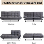 Divano Letto Futon Convertibile Grigio / Marrone / Nero con Braccioli Regolabili, 2 Posti