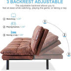 Divano Letto Futon Convertibile Grigio / Marrone / Nero con Braccioli Regolabili, 2 Posti