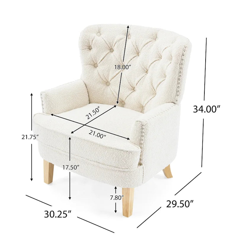 Poltrona Club "Almond Boucle" con borchie