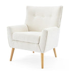 Poltrona moderna in tessuto felpato con gambe in legno