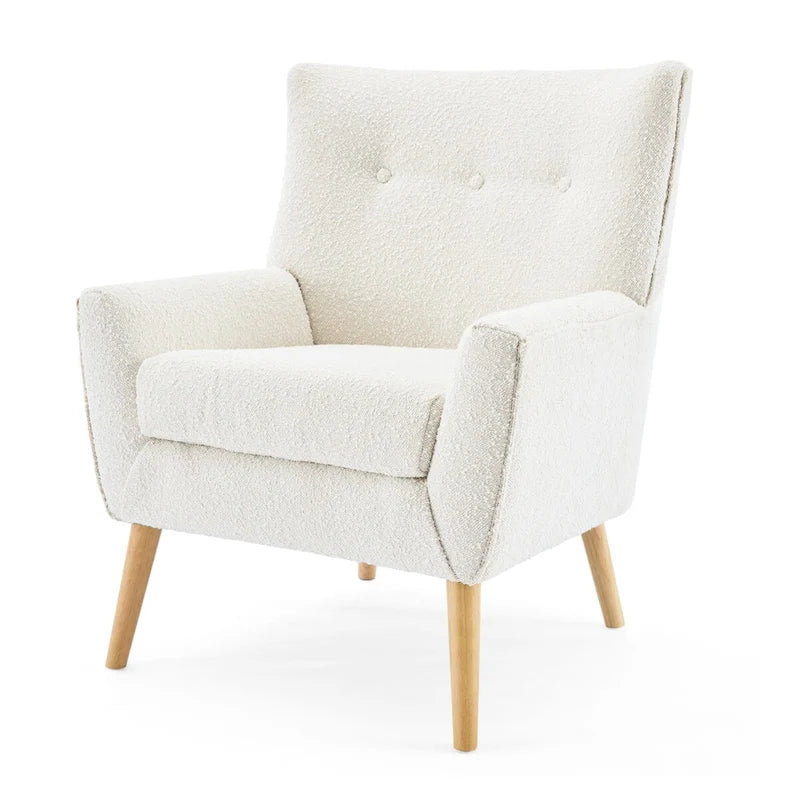 Poltrona moderna in tessuto felpato con gambe in legno