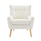 Poltrona moderna in tessuto felpato con gambe in legno
