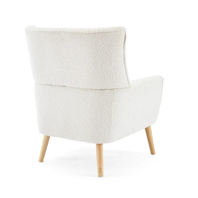 Poltrona moderna in tessuto felpato con gambe in legno