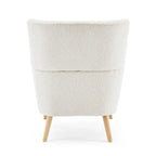 Poltrona moderna in tessuto felpato con gambe in legno