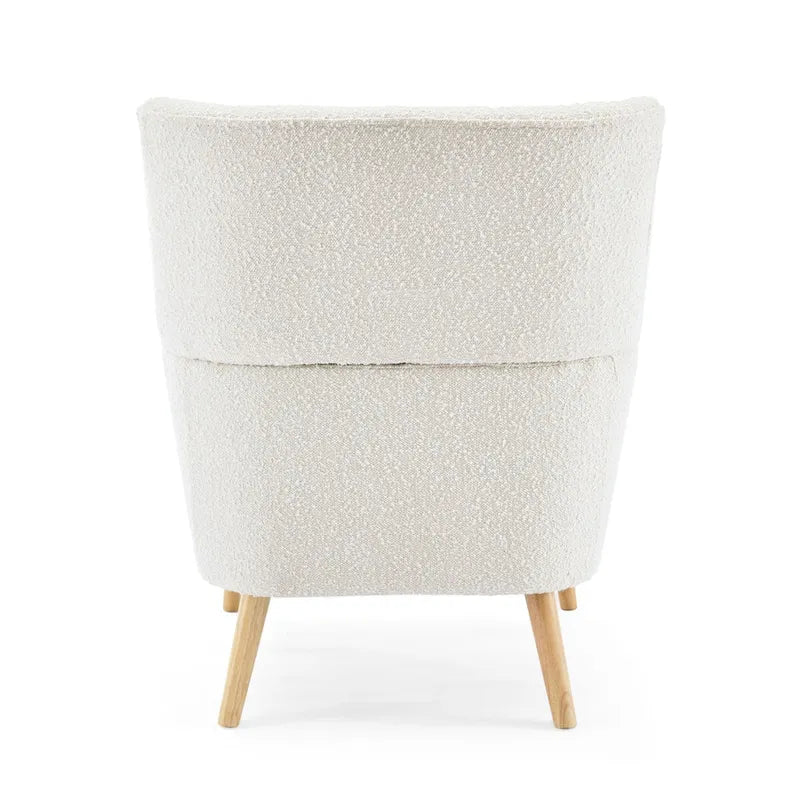 Poltrona moderna in tessuto felpato con gambe in legno