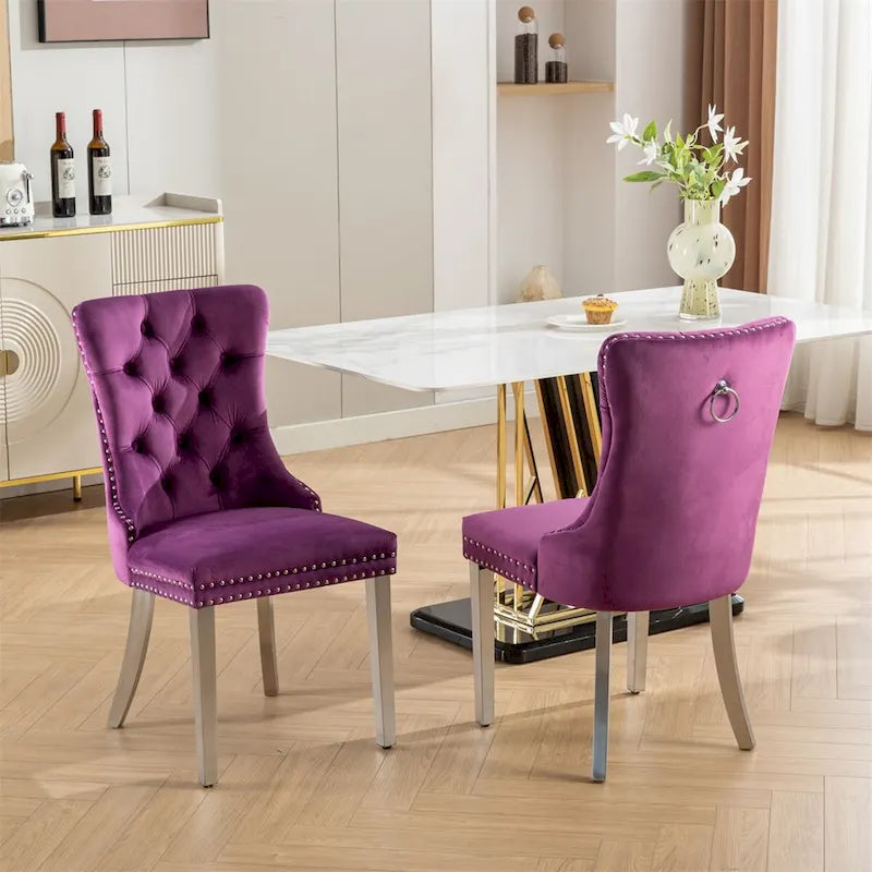 Sedie da Pranzo Contemporanee in Velluto con Rivestimento Trapuntato in Legno Massello, Confezione da 2 Pezzi