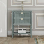 Tavolino da Divano / Comodino a 2 Cassetti Grigio Chiaro / Blu, Stile Americano