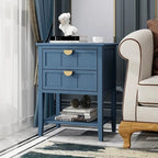 Tavolino da Divano / Comodino a 2 Cassetti Grigio Chiaro / Blu, Stile Americano