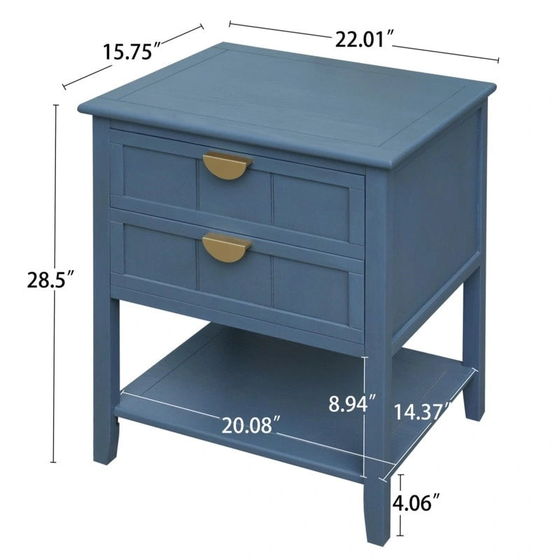 Tavolino da Divano / Comodino a 2 Cassetti Grigio Chiaro / Blu, Stile Americano