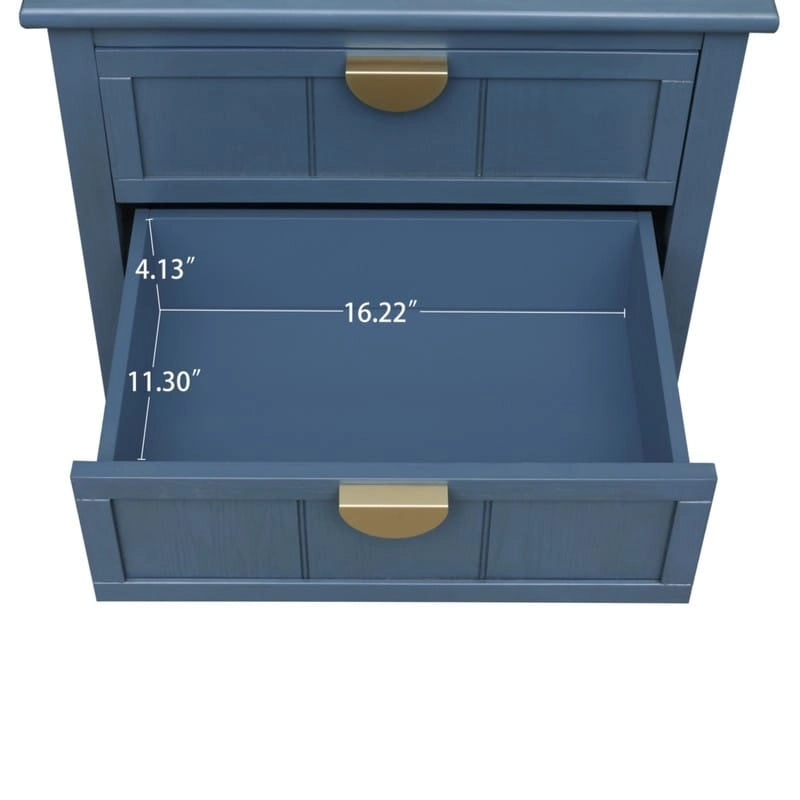 Tavolino da Divano / Comodino a 2 Cassetti Grigio Chiaro / Blu, Stile Americano
