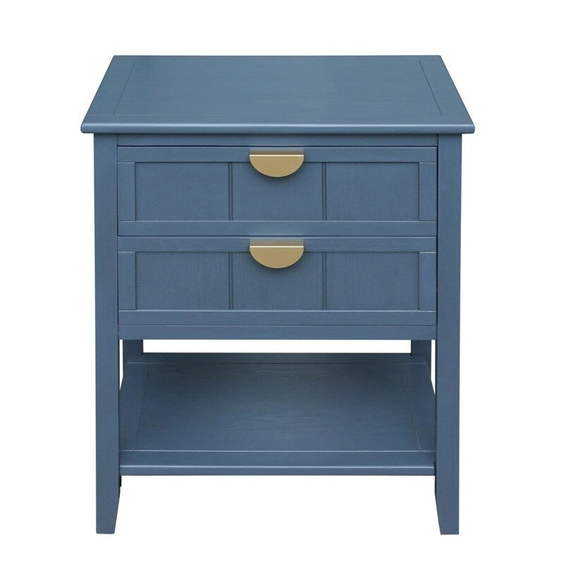 Tavolino da Divano / Comodino a 2 Cassetti Grigio Chiaro / Blu, Stile Americano