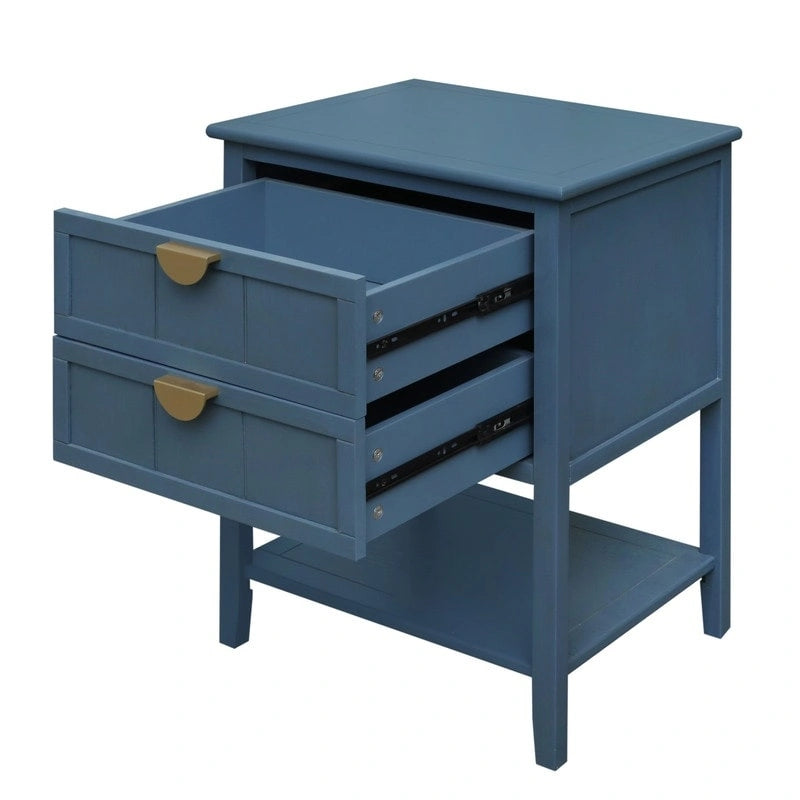 Tavolino da Divano / Comodino a 2 Cassetti Grigio Chiaro / Blu, Stile Americano
