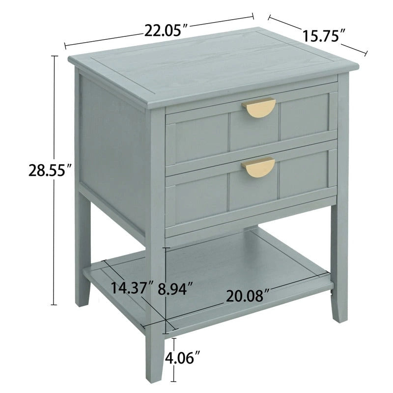 Tavolino da Divano / Comodino a 2 Cassetti Grigio Chiaro / Blu, Stile Americano