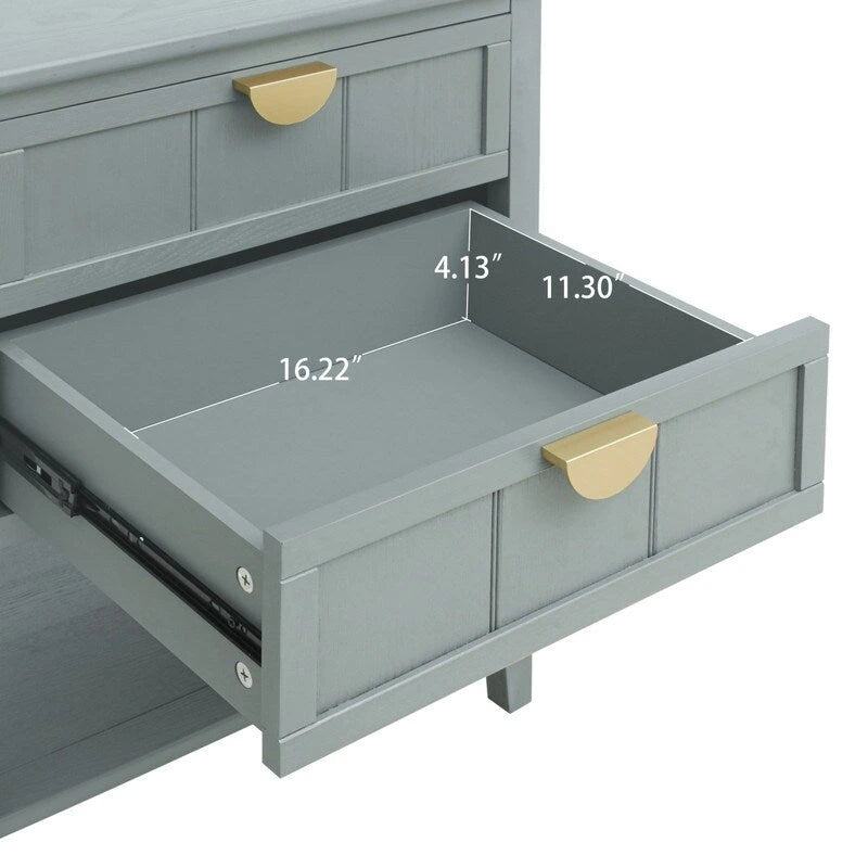Tavolino da Divano / Comodino a 2 Cassetti Grigio Chiaro / Blu, Stile Americano