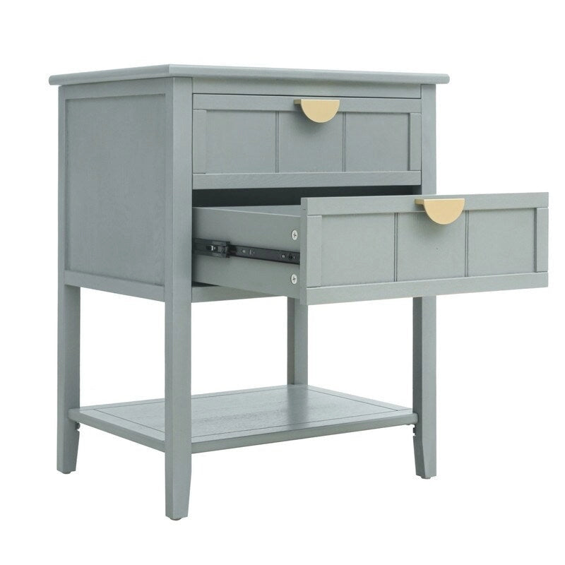 Tavolino da Divano / Comodino a 2 Cassetti Grigio Chiaro / Blu, Stile Americano
