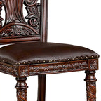 Sedia da pranzo intagliata marrone, set da 2, seduta in similpelle, finitura con borchie