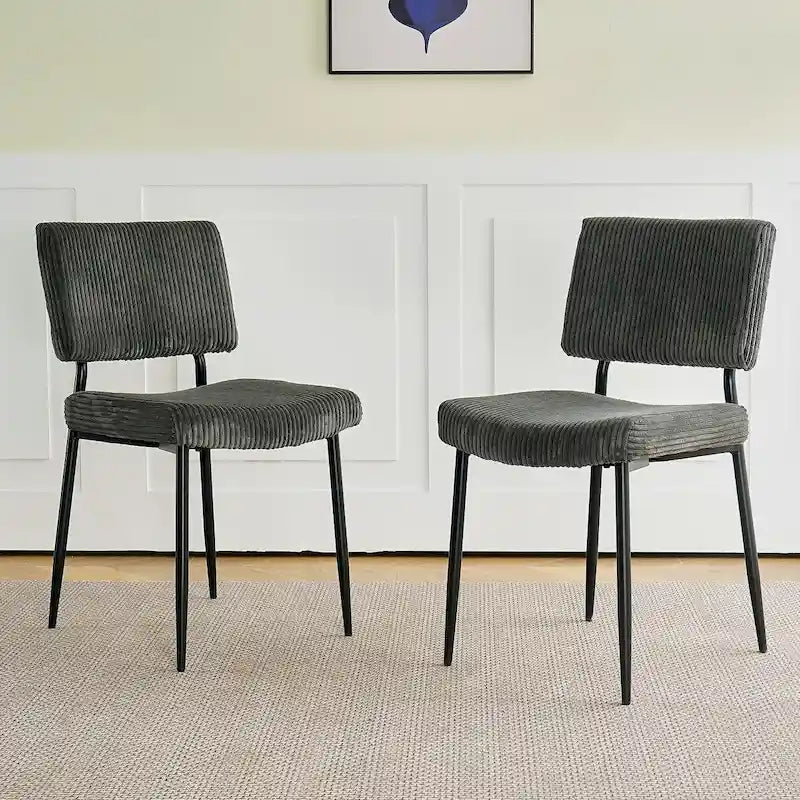 Sedie moderne e semplici da pranzo in velluto, imbottite, sgabello da camera da letto, sedia da trucco con schienale e gambe in metallo nero (set da 2)