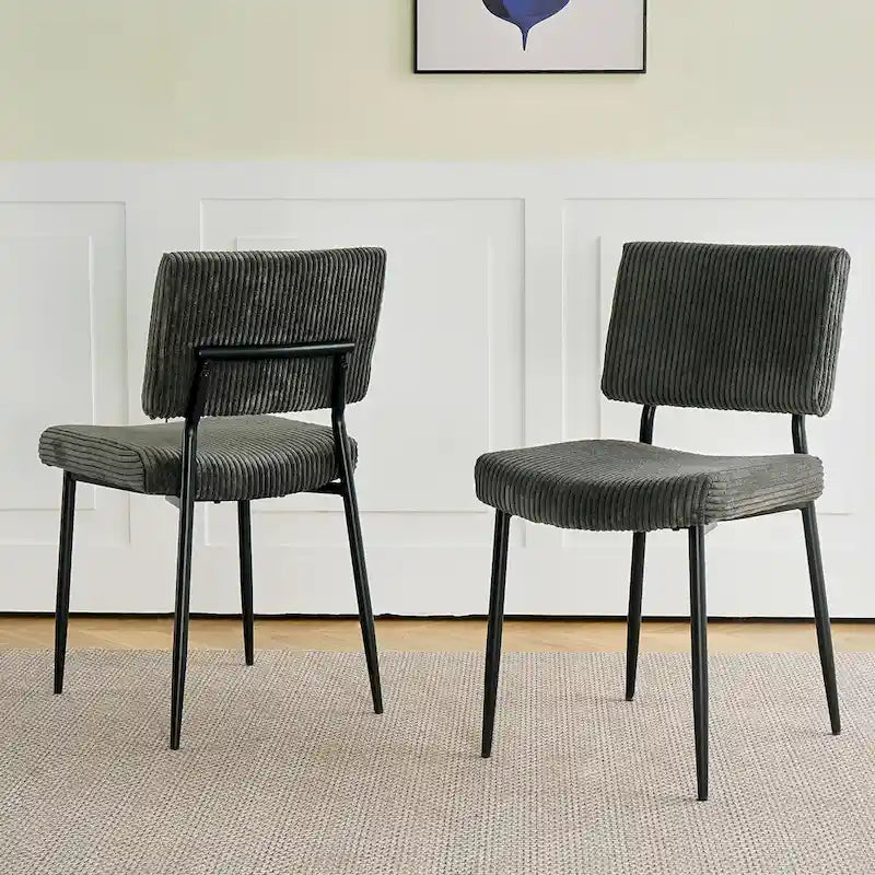 Sedie moderne e semplici da pranzo in velluto, imbottite, sgabello da camera da letto, sedia da trucco con schienale e gambe in metallo nero (set da 2)