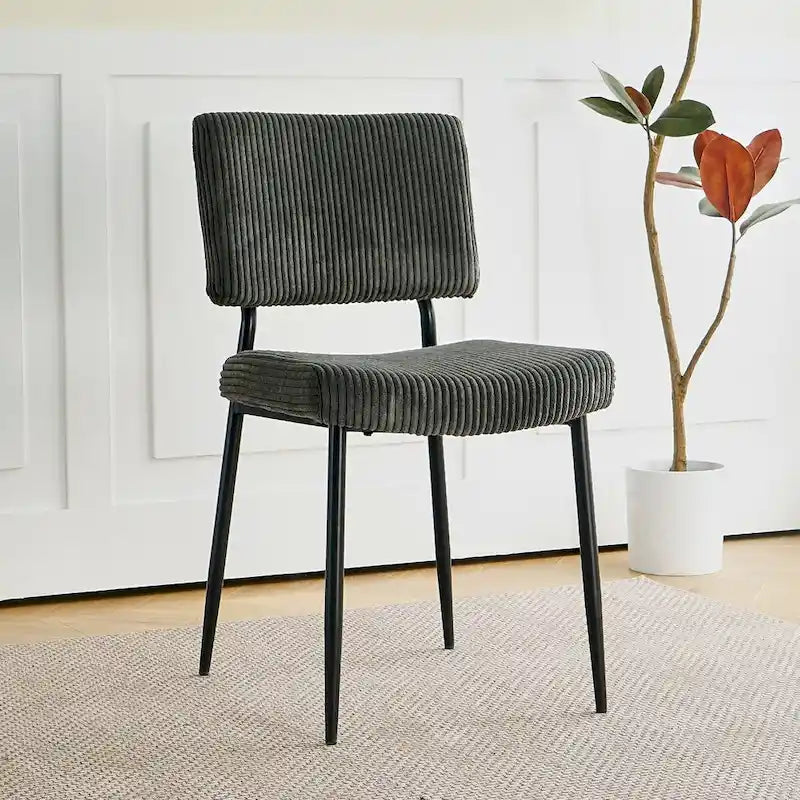 Sedie moderne e semplici da pranzo in velluto, imbottite, sgabello da camera da letto, sedia da trucco con schienale e gambe in metallo nero (set da 2)