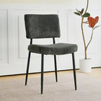Sedie moderne e semplici da pranzo in velluto, imbottite, sgabello da camera da letto, sedia da trucco con schienale e gambe in metallo nero (set da 2)