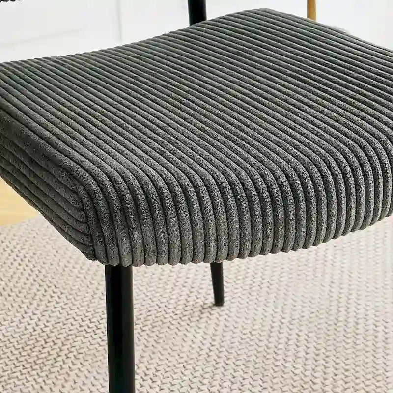 Sedie moderne e semplici da pranzo in velluto, imbottite, sgabello da camera da letto, sedia da trucco con schienale e gambe in metallo nero (set da 2)