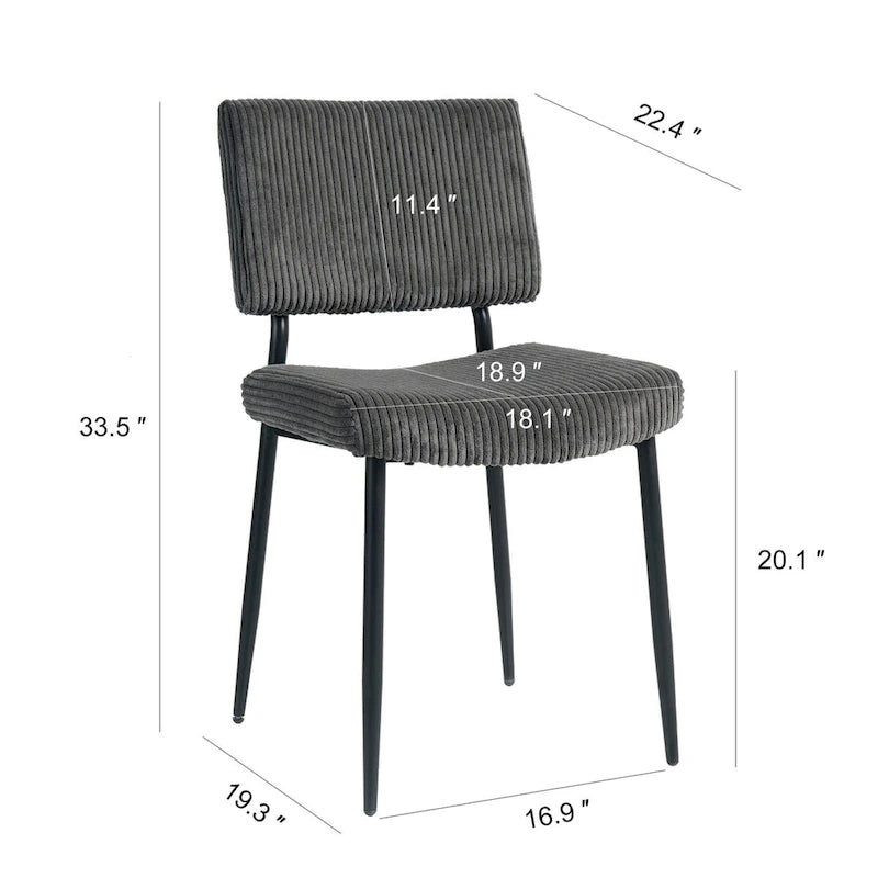 Sedie moderne e semplici da pranzo in velluto, imbottite, sgabello da camera da letto, sedia da trucco con schienale e gambe in metallo nero (set da 2)