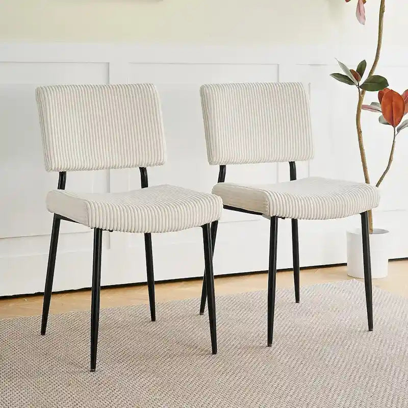 Sedie moderne e semplici da pranzo in velluto, imbottite, sgabello da camera da letto, sedia da trucco con schienale e gambe in metallo nero (set da 2)