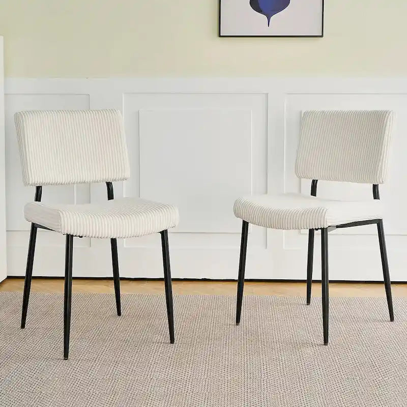 Sedie moderne e semplici da pranzo in velluto, imbottite, sgabello da camera da letto, sedia da trucco con schienale e gambe in metallo nero (set da 2)