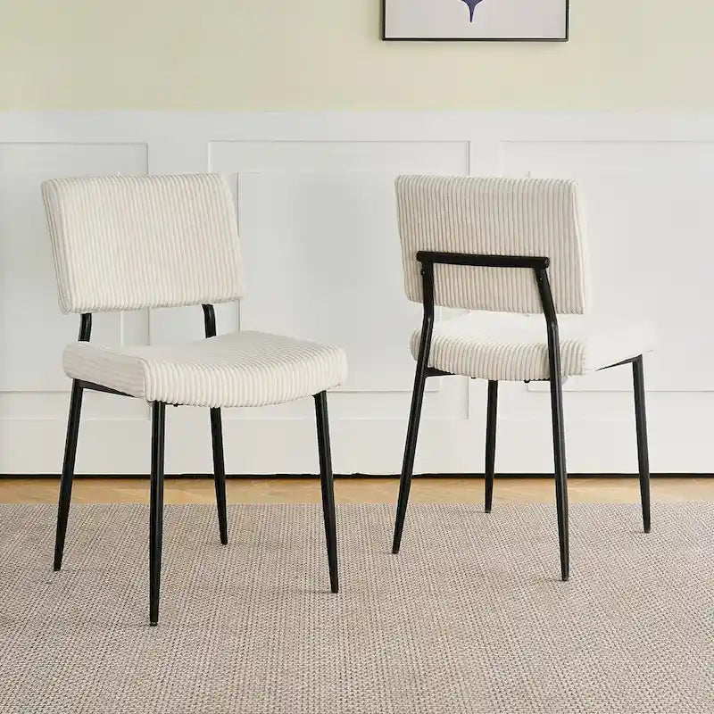 Sedie moderne e semplici da pranzo in velluto, imbottite, sgabello da camera da letto, sedia da trucco con schienale e gambe in metallo nero (set da 2)