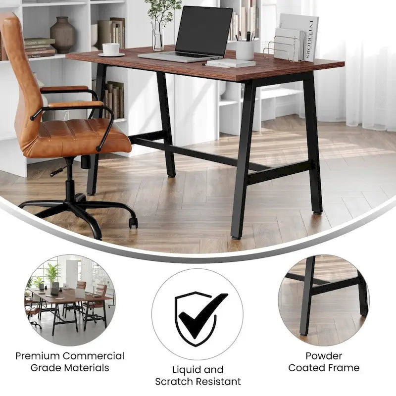 Tavolo riunioni Grigio Quercia / Noce, piano in laminato, base ad A, multi-persona