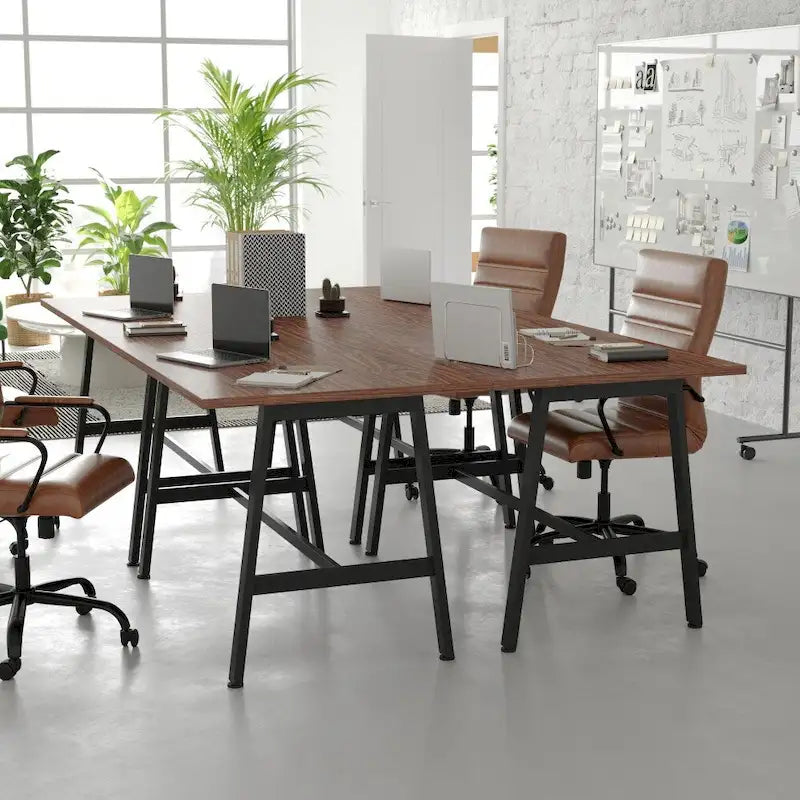 Tavolo riunioni Grigio Quercia / Noce, piano in laminato, base ad A, multi-persona