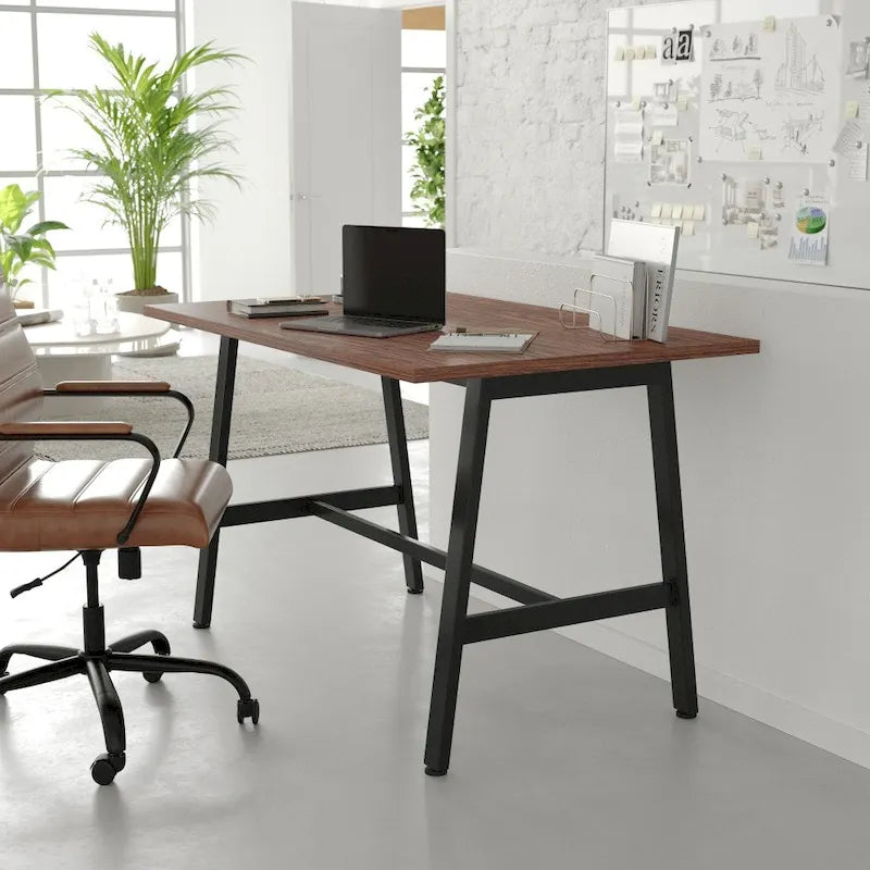 Tavolo riunioni Grigio Quercia / Noce, piano in laminato, base ad A, multi-persona