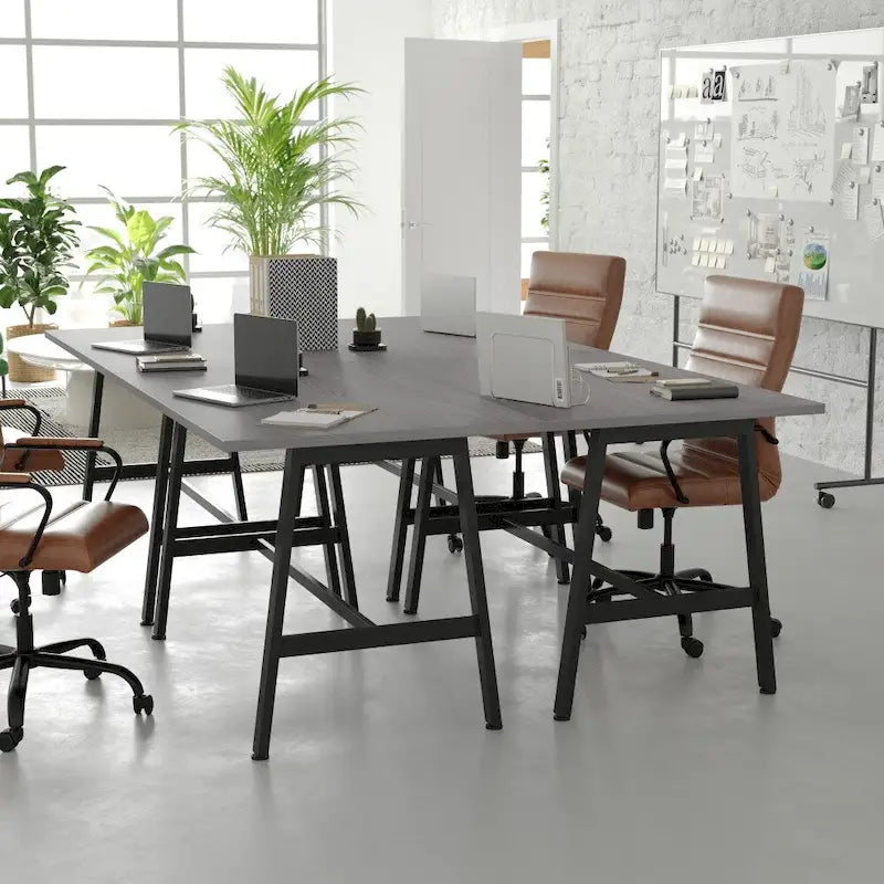 Tavolo riunioni Grigio Quercia / Noce, piano in laminato, base ad A, multi-persona