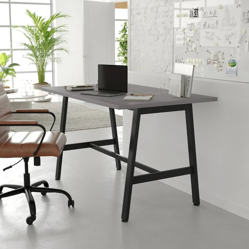 Tavolo riunioni Grigio Quercia / Noce, piano in laminato, base ad A, multi-persona