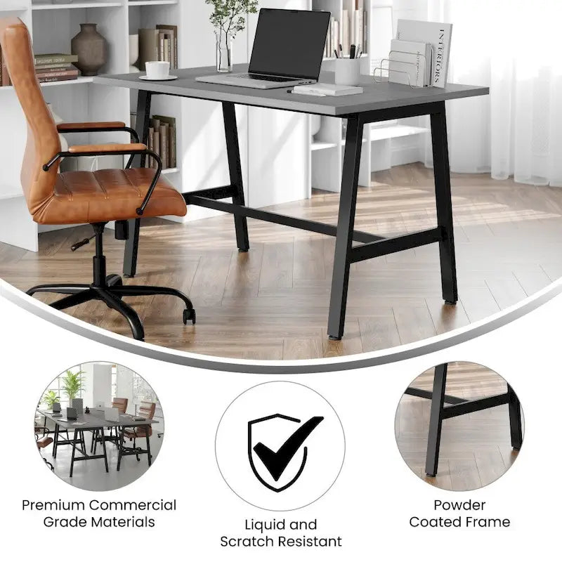 Tavolo riunioni Grigio Quercia / Noce, piano in laminato, base ad A, multi-persona
