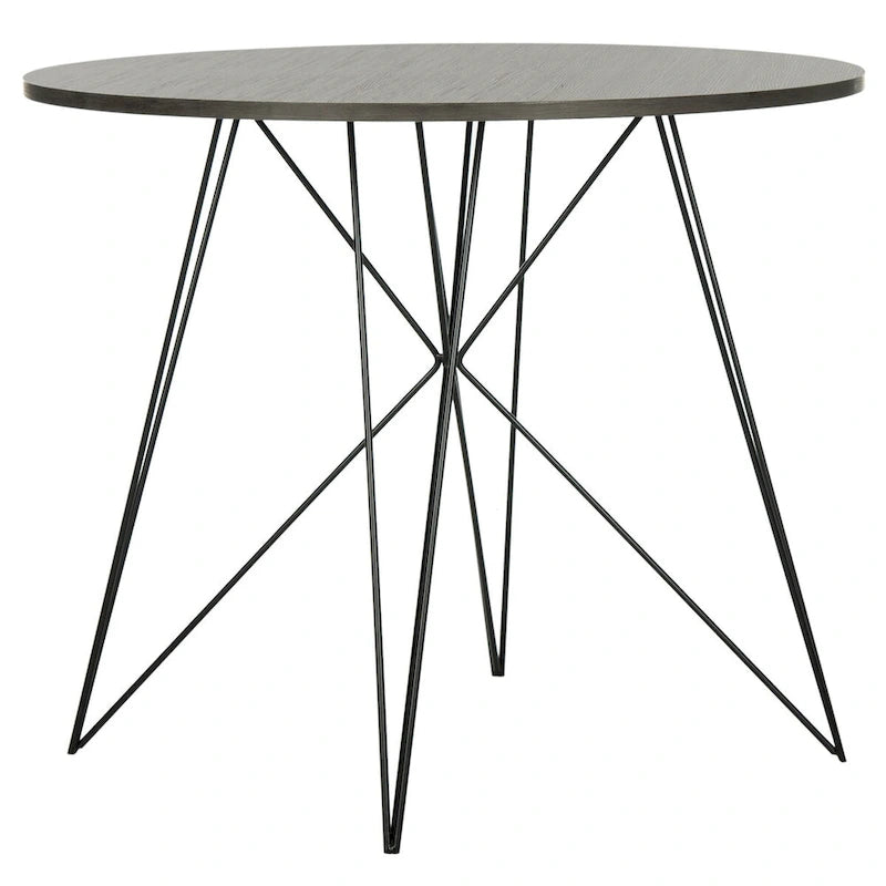 Tavolo da pranzo rotondo grigio scuro/nero, base in ferro, 4 posti