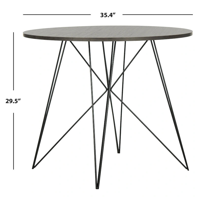 Tavolo da pranzo rotondo grigio scuro/nero, base in ferro, 4 posti